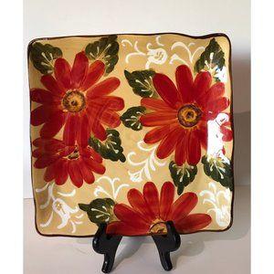 Red Gerbera Daisy Square Wavy Scalloped Platter